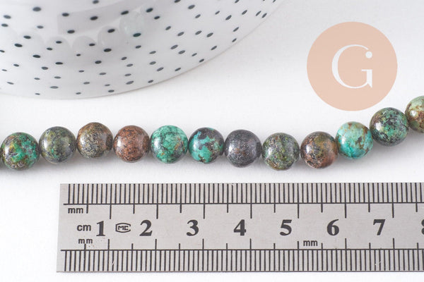 Perle turquoise africaine, perle turquoise, turquoise naturelle, 8mm, fil de 40cm, x1 (G5153)