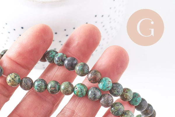 Perle turquoise africaine, perle turquoise, turquoise naturelle, 8mm, fil de 40cm, x1 (G5153)