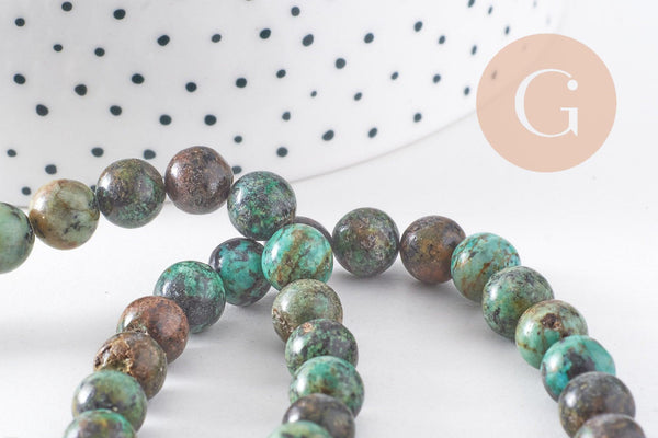 Perle turquoise africaine, perle turquoise, turquoise naturelle, 8mm, fil de 40cm, x1 (G5153)