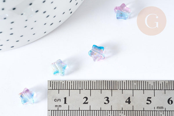 Perle verre étoile bleu violet 8mm, création de bijoux DIY, x10 (G8109)