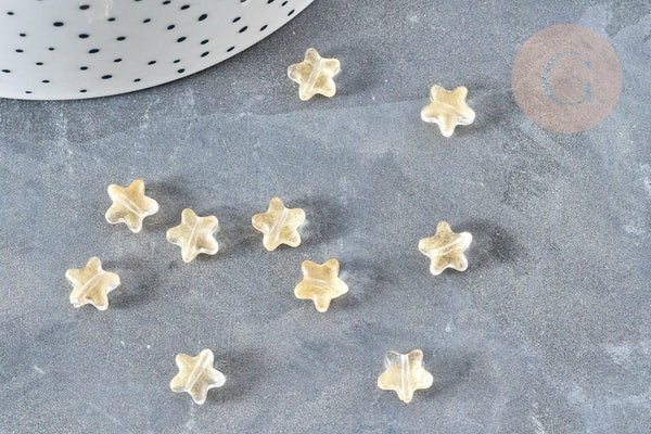 Perle verre imitation jade étoile jaune 8mm, x10 (G8260)