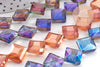 Perle verre losange irisé facetté 17mm, perles carrée, perles verre pour création bijoux,fil de 35 perles, X1 (G6064)