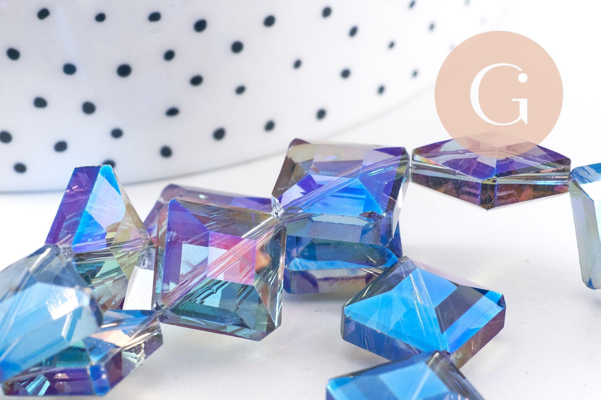 Perle verre losange irisé facetté 17mm, perles carrée, perles verre pour création bijoux,fil de 35 perles, X1 (G6064)