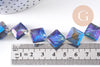 Perle verre losange irisé facetté 17mm, perles carrée, perles verre pour création bijoux,fil de 35 perles, X1 (G6064)