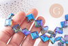 Perle verre losange irisé facetté 17mm, perles carrée, perles verre pour création bijoux,fil de 35 perles, X1 (G6064)