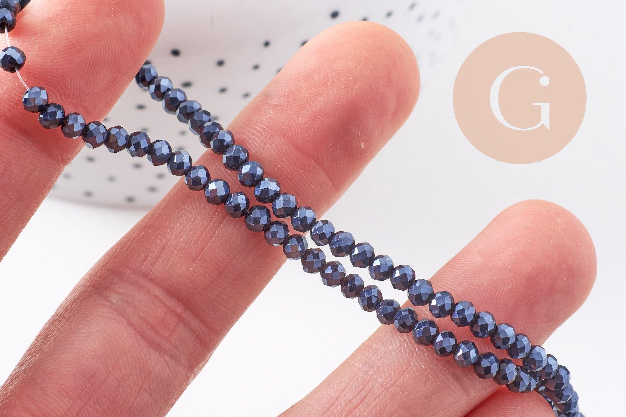 Perles Abacus Cristal à facette noir irisé gris 3x2mm, x1 fil de 32cm (G5424)