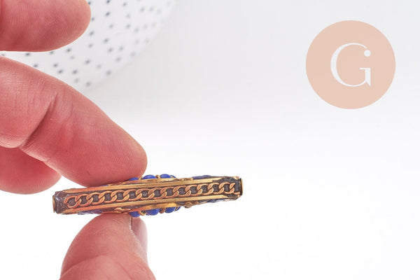 Perles Indonésiennes manuelles, avec les accessoires en laiton, oeil de cheval, or, bleu x1 (G5755)