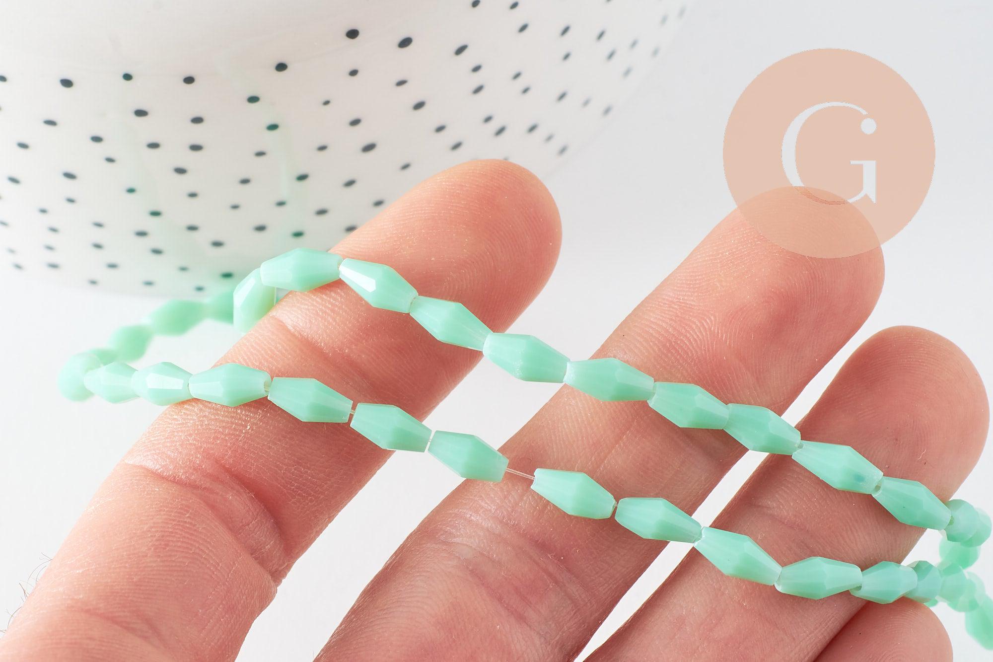 Perles Losange verre opaque facettée vert foncé 8x4mm, perle verre verte, cristal, fil de 58cm x1 (G7870)