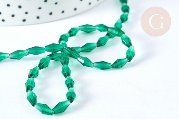 Perles Losange verre transparente facettée vert moyen 8x4mm, perle verre vert, fabrication bijoux,le fil de 58cm (G7345)