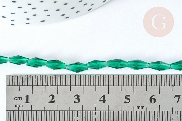 Perles Losange verre transparente facettée vert moyen 8x4mm, perle verre vert, fabrication bijoux,le fil de 58cm (G7345)