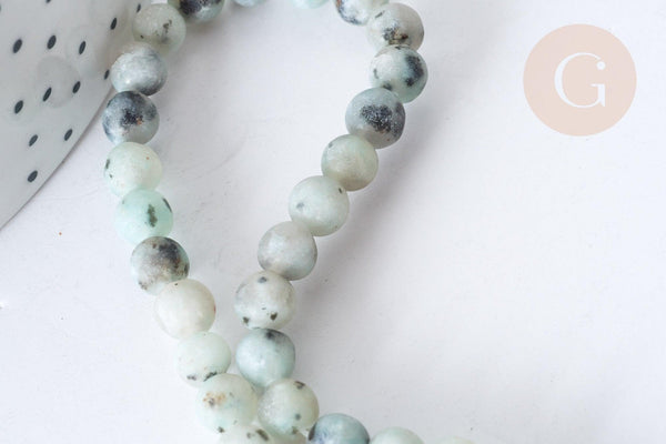 Perles Rondes Jaspe sésame kiwi naturel vert 6mm, x1 fil de 60 perles (G7878)