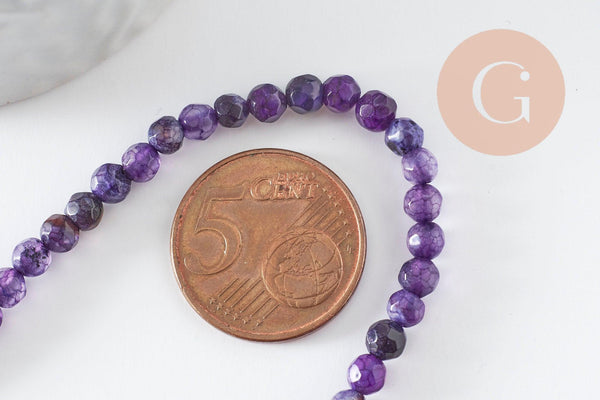 Perles Rondes facettées agate violette, perle agate, pierre naturelle, agate naturelle,4mm,fil de 39cm, x1 (G2003)