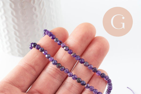 Perles Rondes facettées agate violette, perle agate, pierre naturelle, agate naturelle,4mm,fil de 39cm, x1 (G2003)