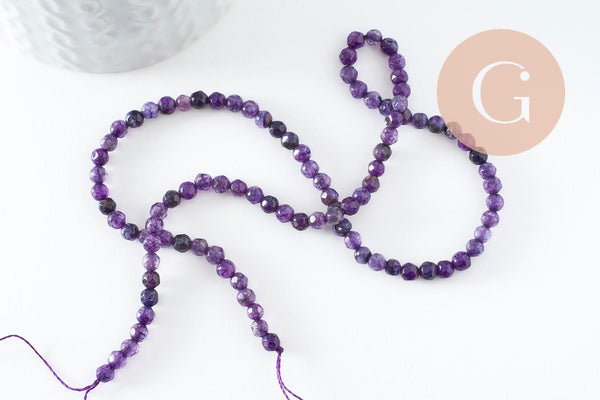 Perles Rondes facettées agate violette, perle agate, pierre naturelle, agate naturelle,4mm,fil de 39cm, x1 (G2003)