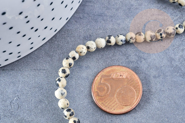 Perles Rondes jaspe dalmatien 4mm, x1 fil de 38cm (G8698)