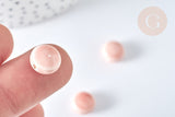 Perles Rondes plates porcelaine émaillée rose pastel 11mm, bijou céramique, x10 (G7442)