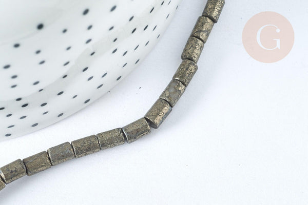Perles Tube pyrite grise naturelle 6x4mm, x1 fil de 38cm (G4019)