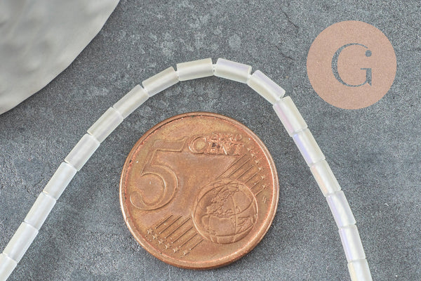 Perles Tube verre blanc opaque AB 4,5mm,fournitures création bijoux, le fil de 37cm, x1 (G6957)