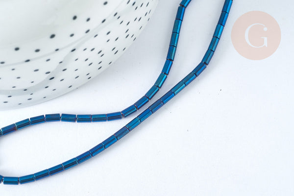 Perles Tube verre bleu irisé 4.5x2.5mm,perle tissage et fabrication bijoux,le fil de 36cm (G7337)