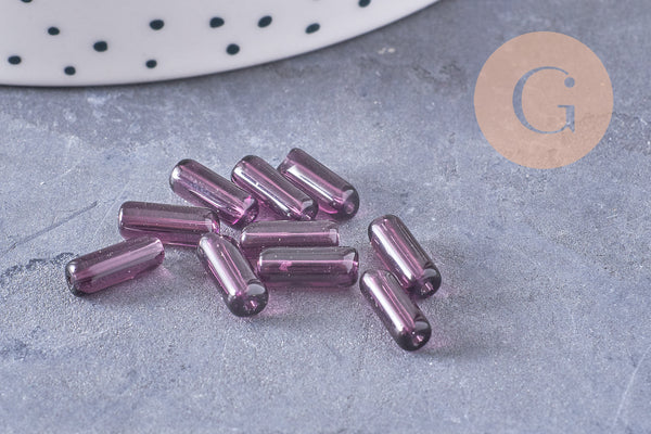 Perles Tube verre coloré 10mm, x20 (G1082)