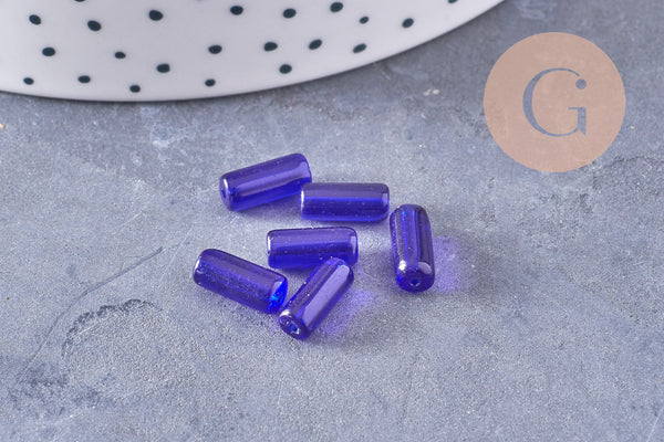 Perles Tube verre coloré 10mm, x20 (G1082)