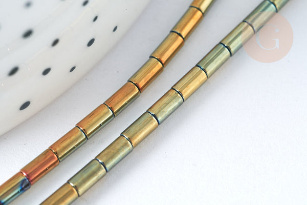 Perles Tube verre gris irisé 4.5x2.5mm,perle tissage et fabrication bijoux, x1 fil de 36cm (G7347)