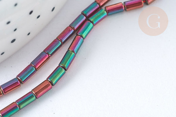 Perles Tube verre violet irisé 4.5x2.5mm,perle tissage et fabrication bijoux, fil de 36cm, X1 (G7346)