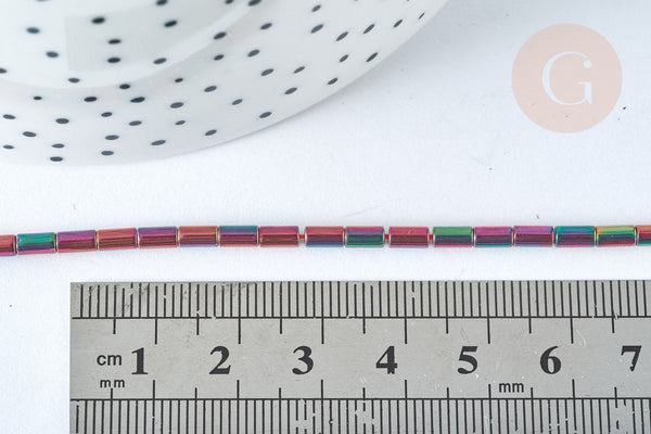 Perles Tube verre violet irisé 4.5x2.5mm,perle tissage et fabrication bijoux, fil de 36cm, X1 (G7346)