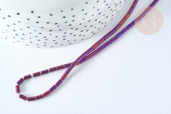 Perles Tube verre violet pourpre irisé 4.5x2.5mm,perle tissage et fabrication bijoux,x1 fil de 36cm (G7332)