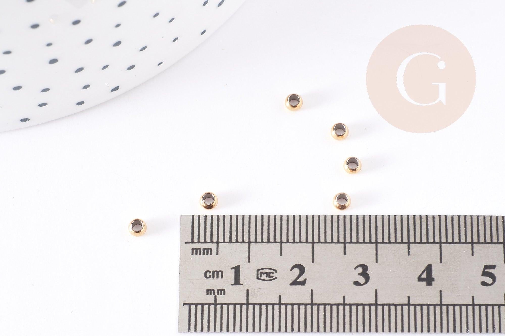 Perles à écraser acier 304 inoxydable Doré3x2mm, fourniture acier inoxydable, x50 (G1178)