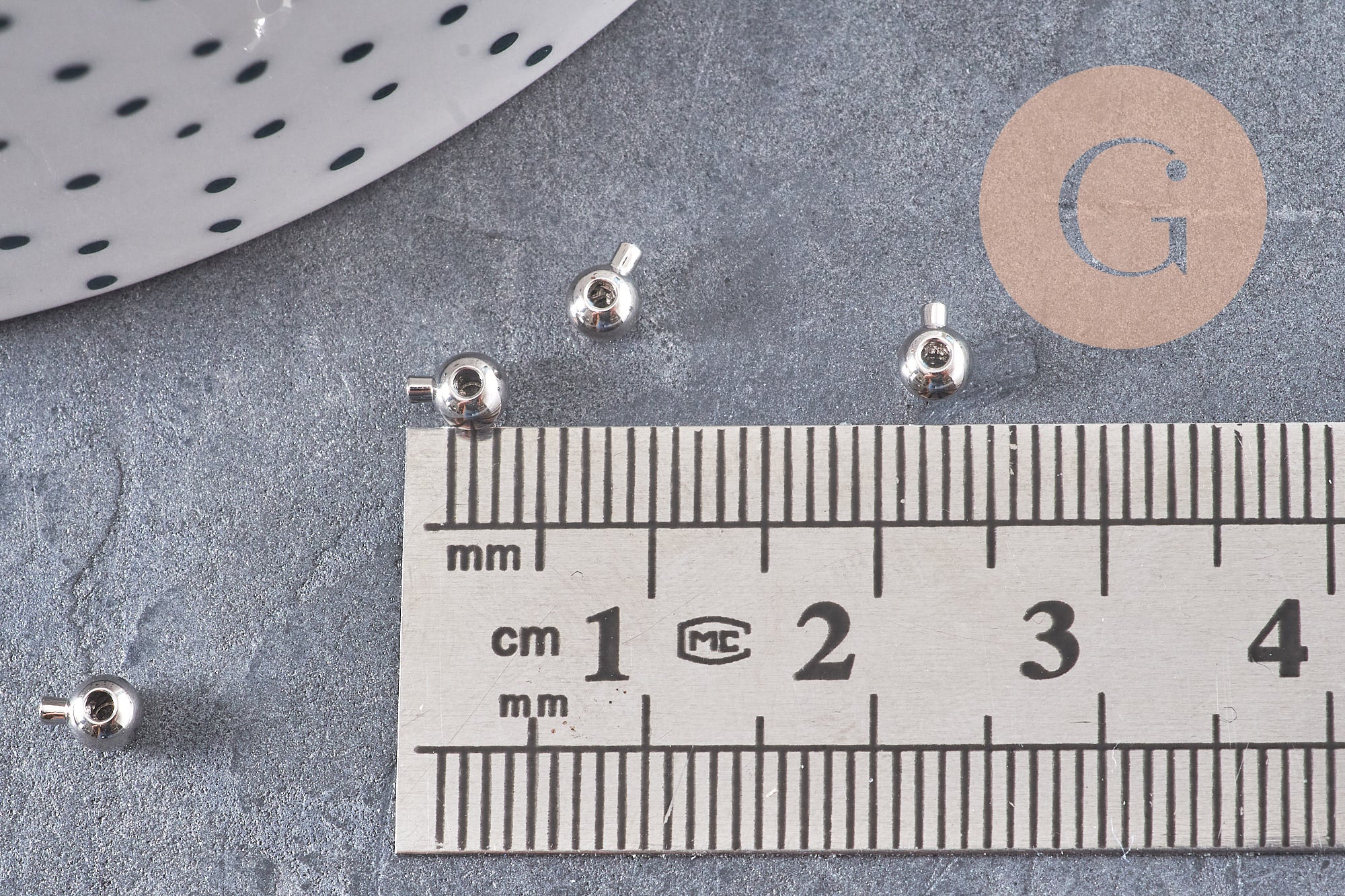 Perles à écraser boule 2 en 1 laiton platine, argentée ou dorée 3.5x2mm, x10 (G10826)