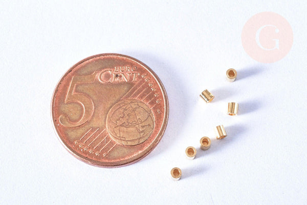 Perles à écraser tube acier doré inoxydable perles acier doré 2x2mm, x1gr (G6791)