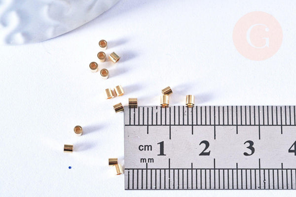 Perles à écraser tube acier doré inoxydable perles acier doré 2x2mm, x1gr (G6791)