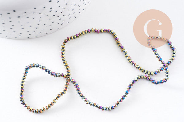 Perles abacus cristal à facette noir irisé 3x2mm, x1 fil de 32cm (G4692)