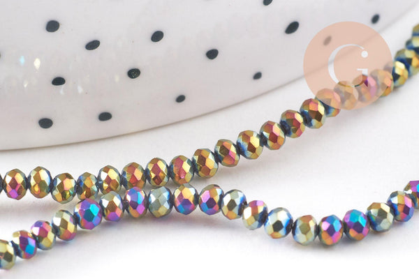 Perles abacus cristal à facette noir irisé 3x2mm, x1 fil de 32cm (G4692)