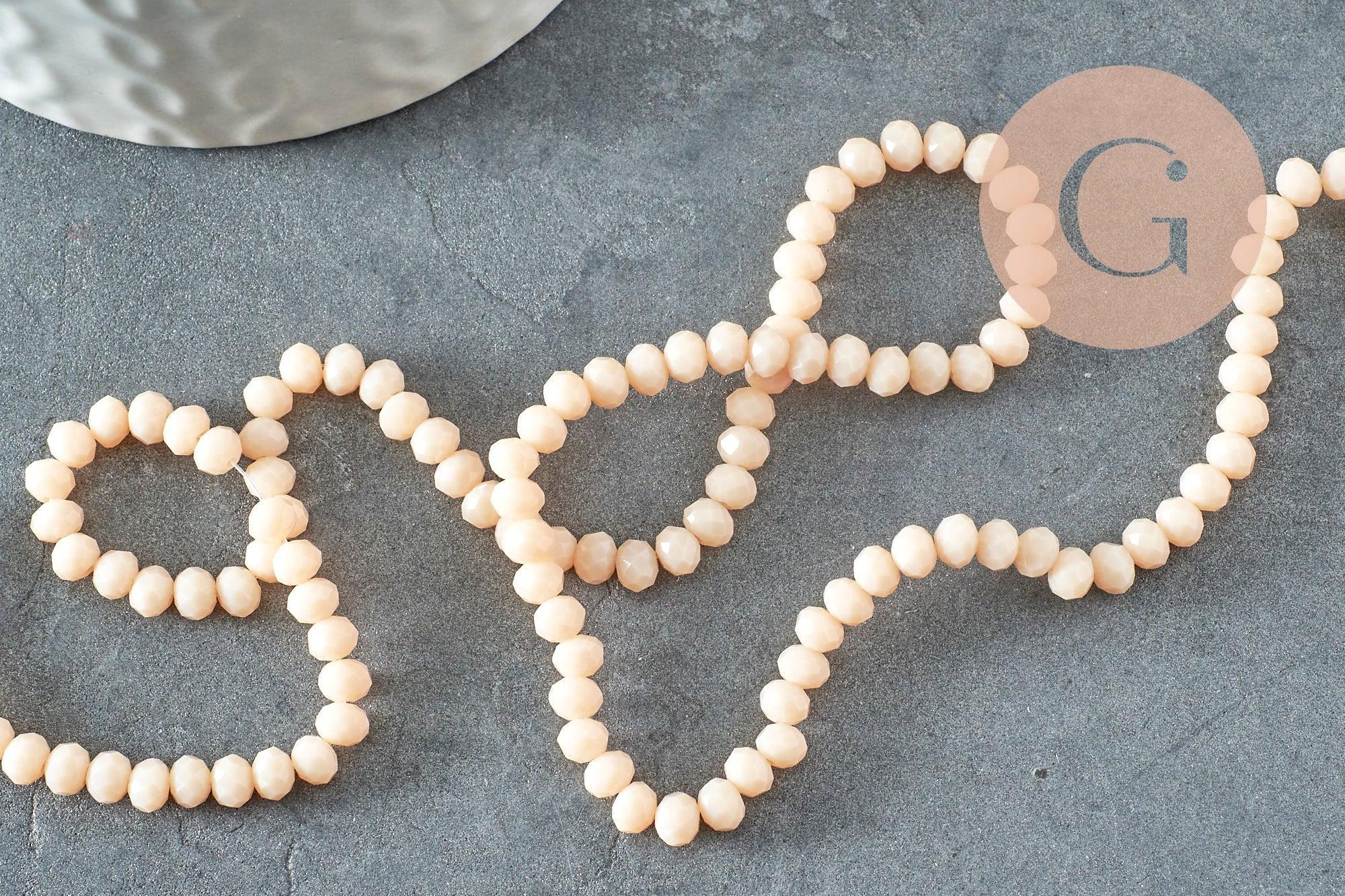 Perles abacus cristal beige opaque 4x3mm, perle cristal verre facette,fil de 40cm x1 (G8521)