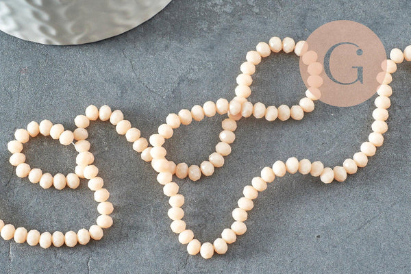 Perles abacus cristal beige opaque 4x3mm, perle cristal verre facette,fil de 40cm x1 (G8521)