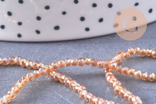 Perles abacus cristal jaune ambre irisé 2.7mm, x1 fil de 28cm (G10951)