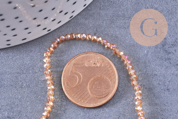 Perles abacus cristal jaune ambre irisé 2.7mm, x1 fil de 28cm (G10951)