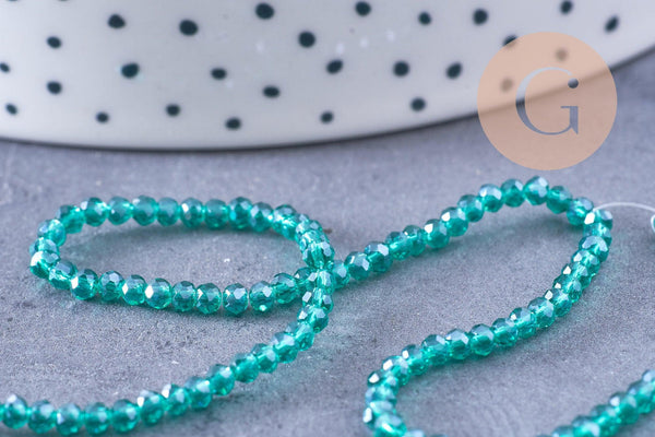Perles abacus cristal vert emeraude irisé 2.7mm, x1 fil de 28cm (G10952)