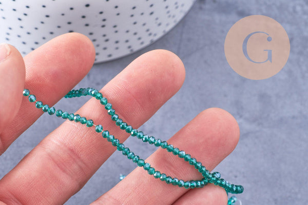 Perles abacus cristal vert emeraude irisé 2.7mm, x1 fil de 28cm (G10952)