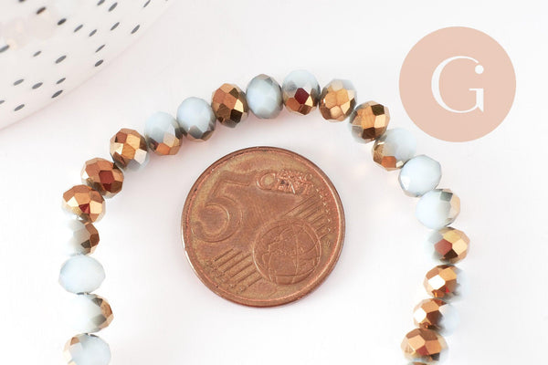 Perles abacus facetté cristal bicolore blanc doréé 6x5mm, perles bijoux cristal, fil de 42.5cm, x1 (G7999)