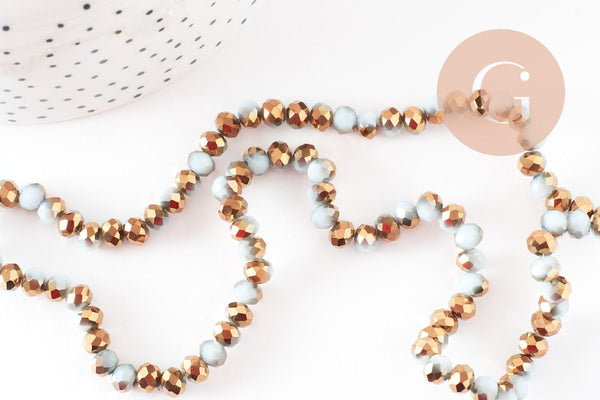 Perles abacus facetté cristal bicolore blanc doréé 6x5mm, perles bijoux cristal, fil de 42.5cm, x1 (G7999)