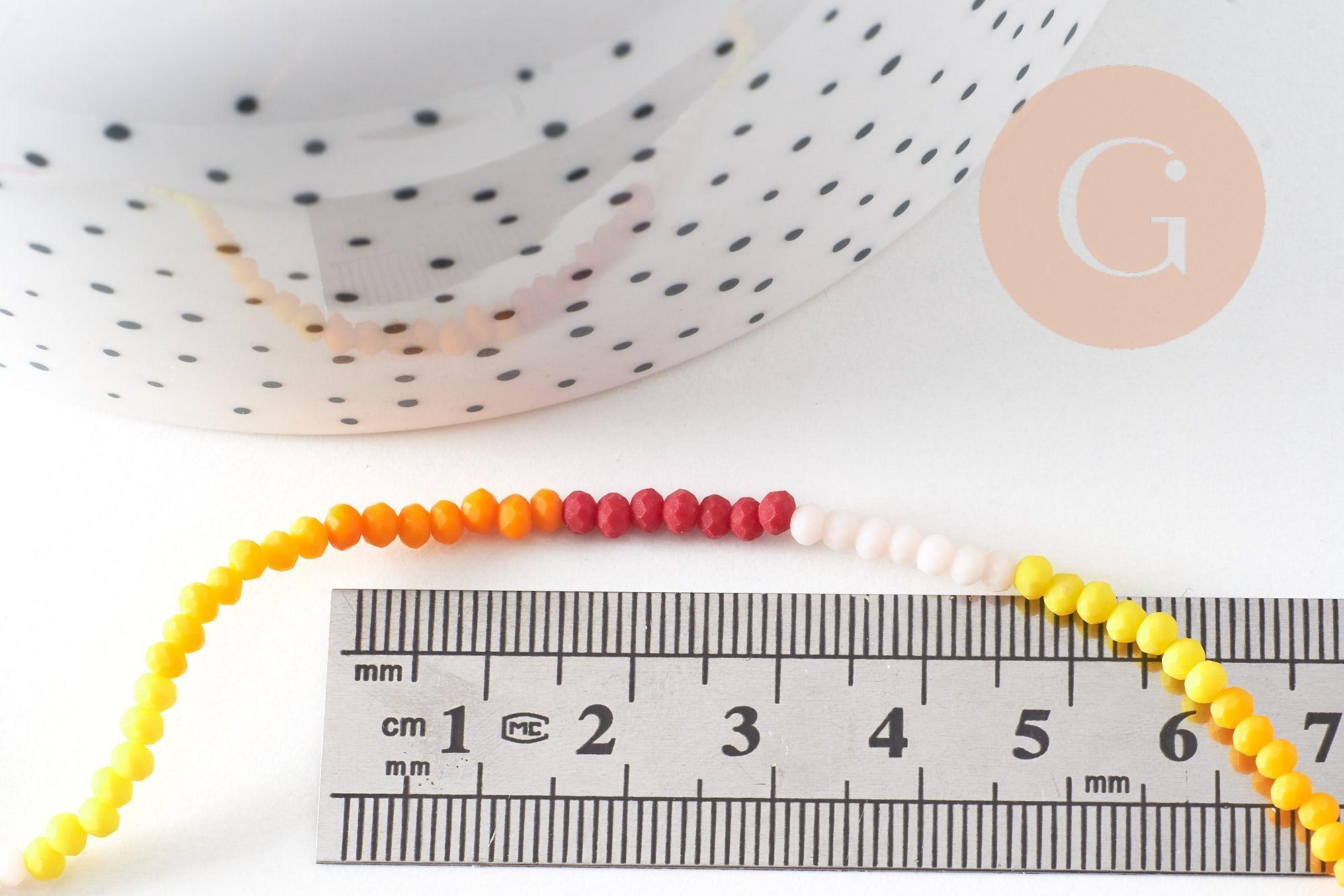 Perles abacus verre jaune orange camaïeu 3x2.5mm, perles cristal, fil de 42.5cm, x1 (G7828)