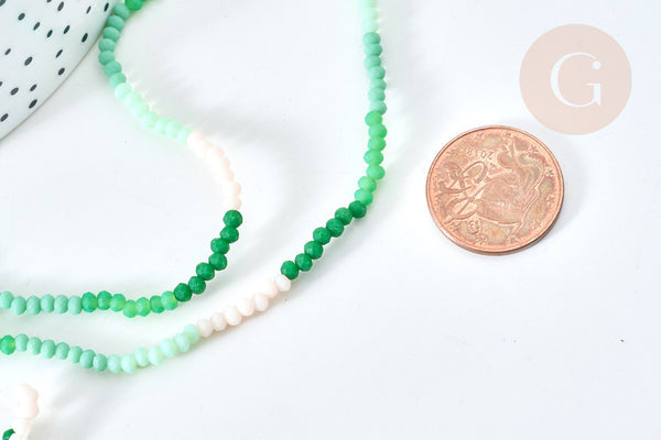 Perles abacus verre vert camaïeu 3x2.5mm, perles cristal, le fil de 42.5cm, x1 (G7830)