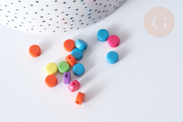 Perles acrylique rondes plates couleur mixte 8mm, création bijou plastique, création bijoux fantaisie, x50 (G7976)