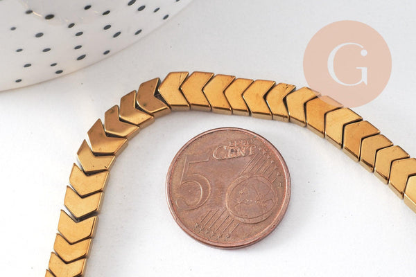 Perles arrow hématite doré, fourniture créative, perles pierre fine, hematite, pierre dorée, fil de 90 perles x1 (G3682)