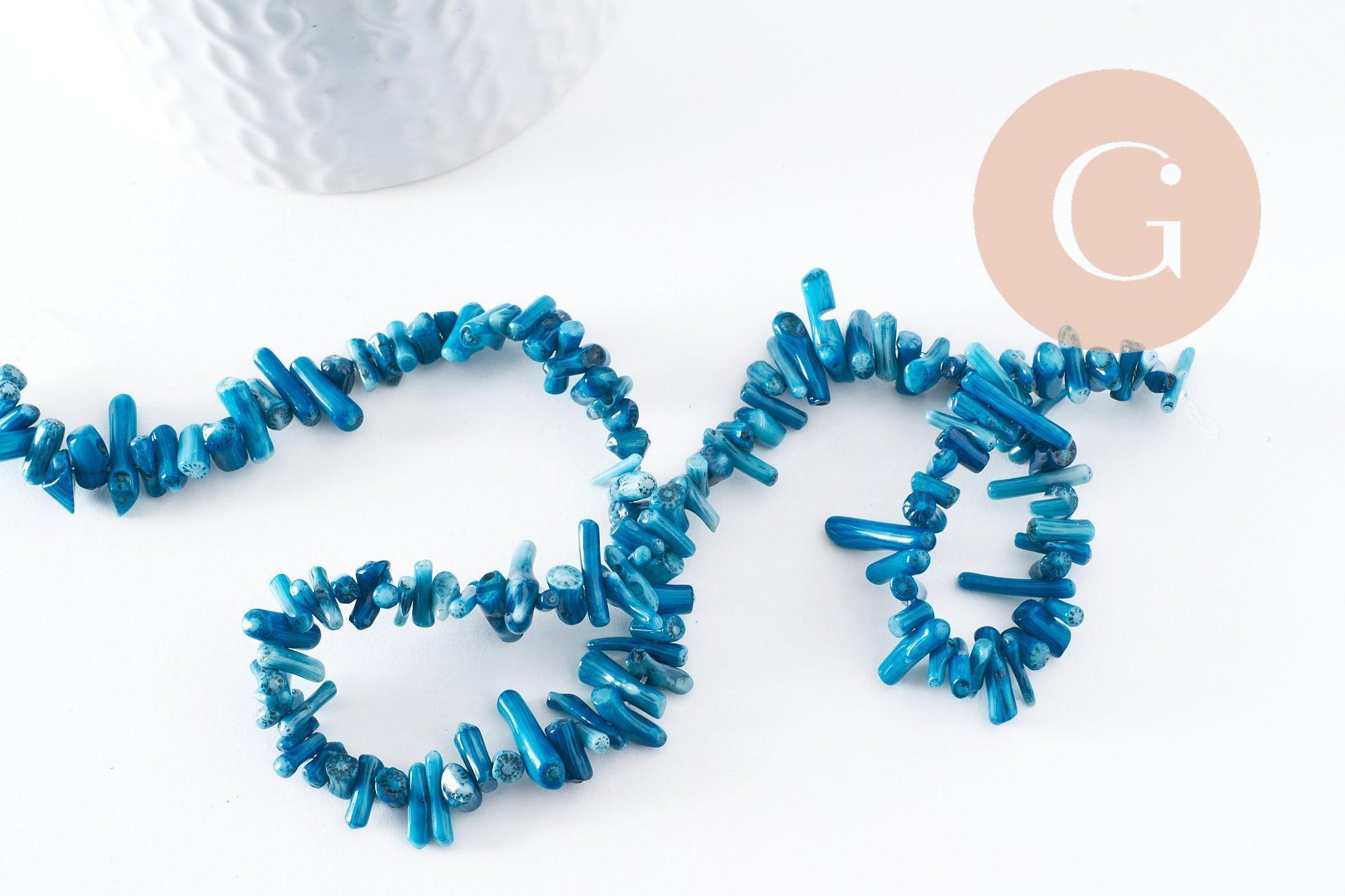 Perles branche en corail naturel bleu teinté 3-12mm,perle coquillage, x1 fil 38cm (G0992)