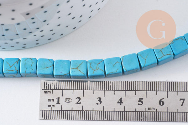 Perles carré multicolore howlite, perle turquoise, création bijoux,perle pierre, création bijoux, fil de 50,8x8mm, X1 (G2030)