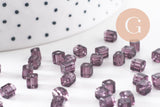 Perles carrées violettes, fourniture créative, perles verre tchèque, perles verre violet, création bijoux,4mm, x50 (G0542)